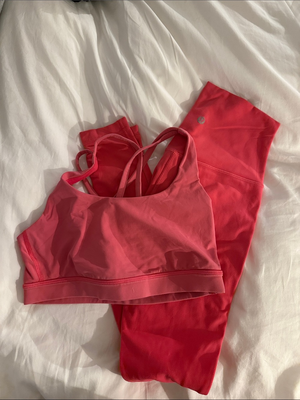 Lululemon Women's Pink Strappy Sports Bra and Leggings Set